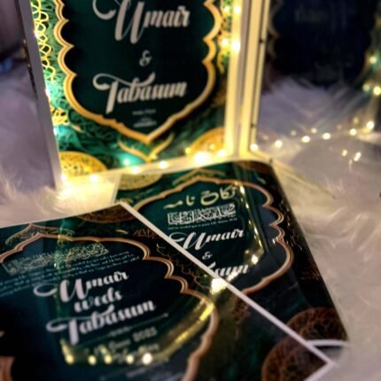 Green Themed Customized Nikah Nama with Luxury Feather Pen & Box