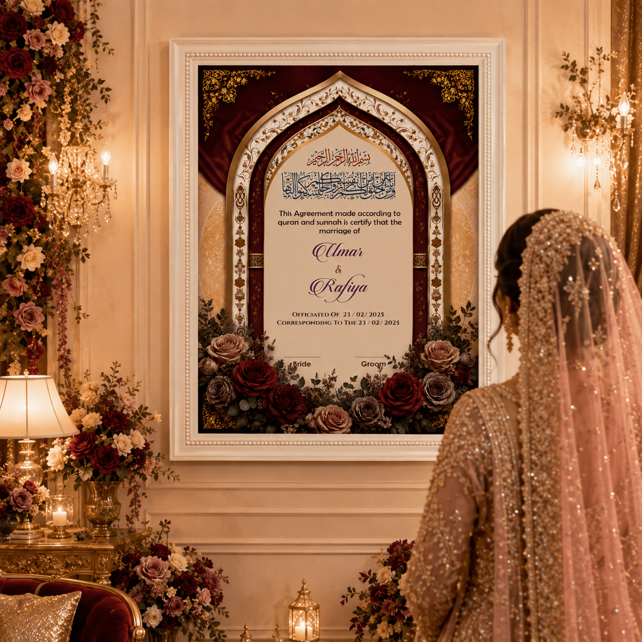 Muslim Nikah Certificate by the nikah corner maroon floral (4)