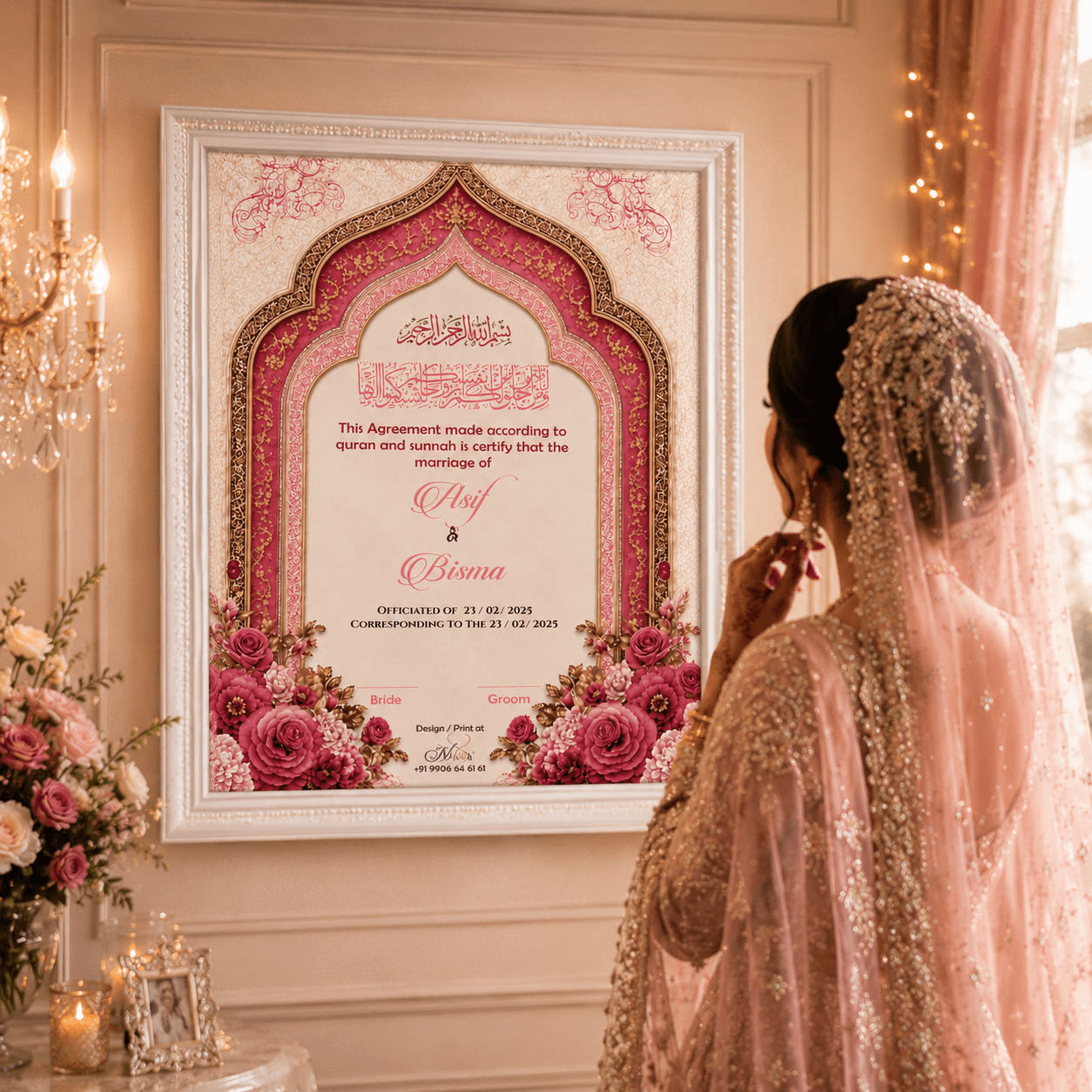 Muslim Nikah Certificate with frame the nikah corner - pink theme (2)